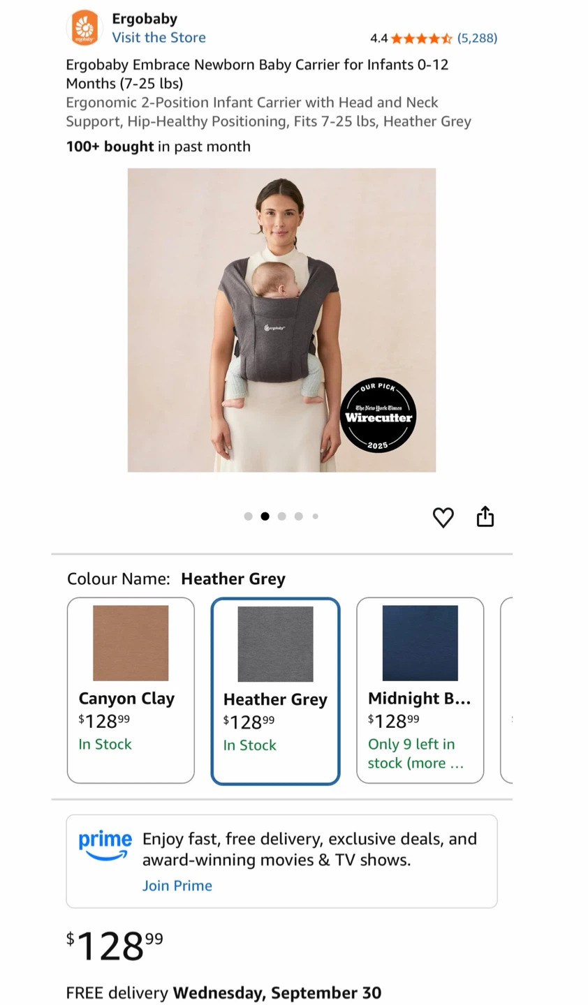 Ergobaby Embrace Newborn Baby Carrier - Heather Grey - photo 2