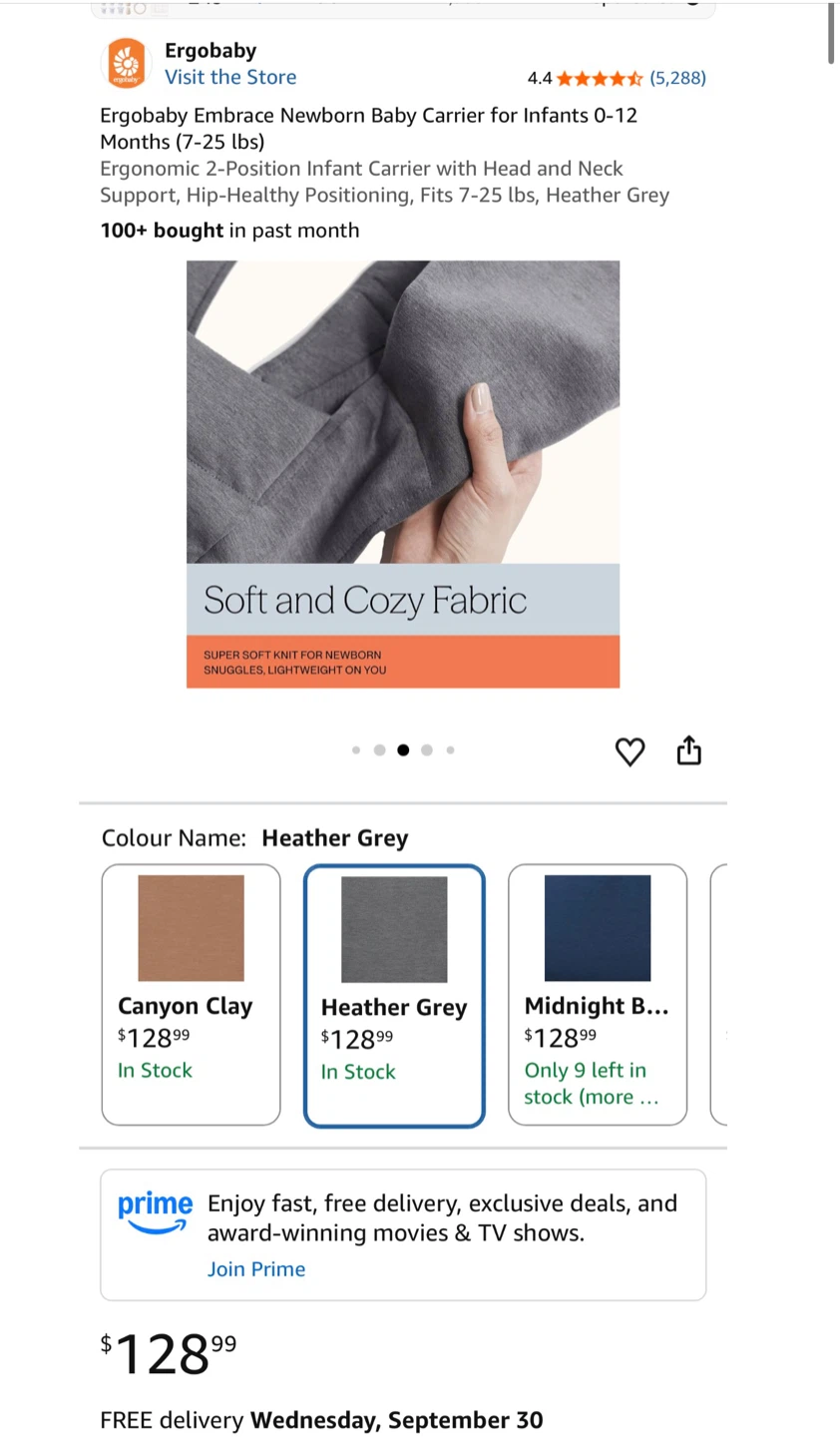 Ergobaby Embrace Newborn Baby Carrier - Heather Grey - photo 3