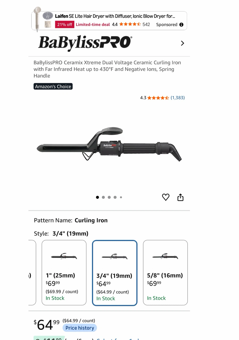 BaBylissPRO Ceramix Xtreme 3/4" Curling Iron