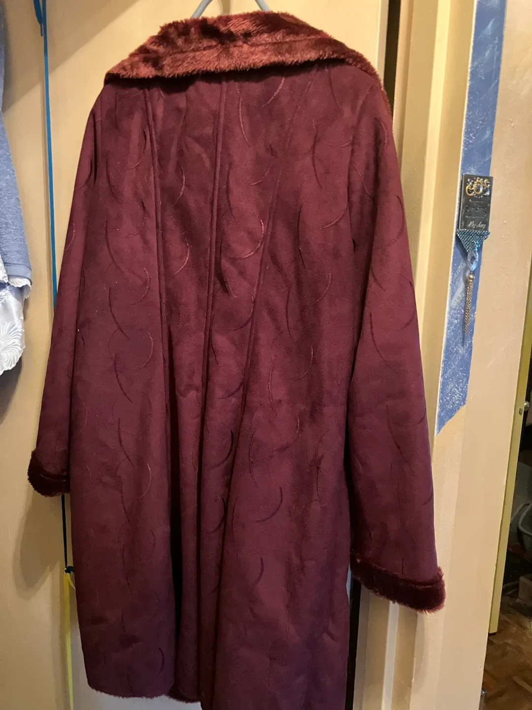 Burgundy Faux Fur Trimmed Coat