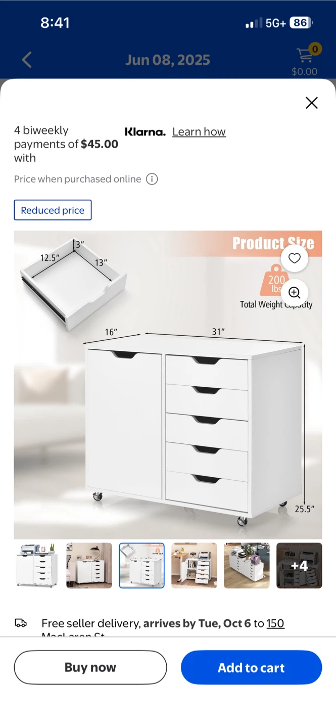 Unassembled Costway 5-Drawer Rolling Storage Cabinet - photo 2