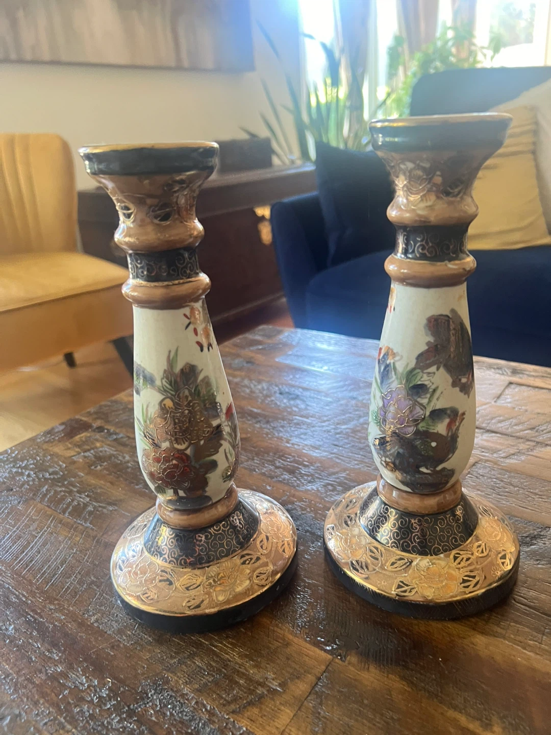 Set of Two Vintage Ceramic Candle Holders