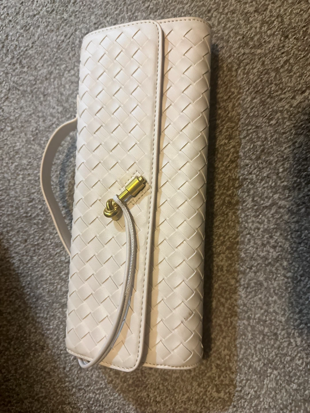 White Woven Clutch with Gold Hardware