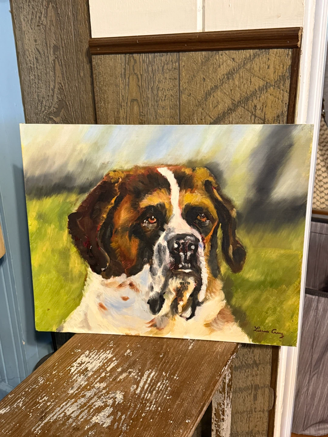 St Bernard oil painting on canvas board