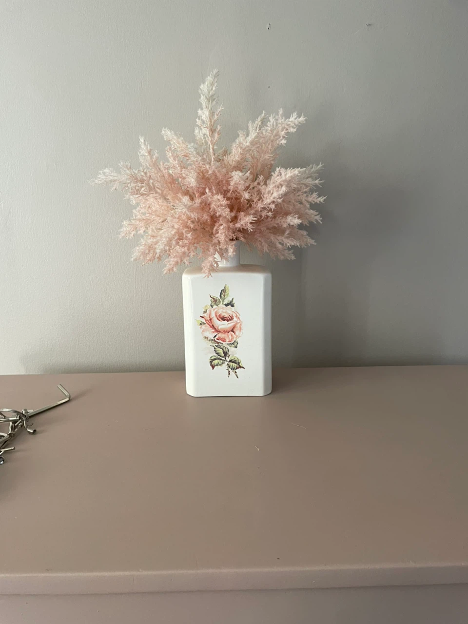 Floral Ceramic Vase with Dried Pampas Grass