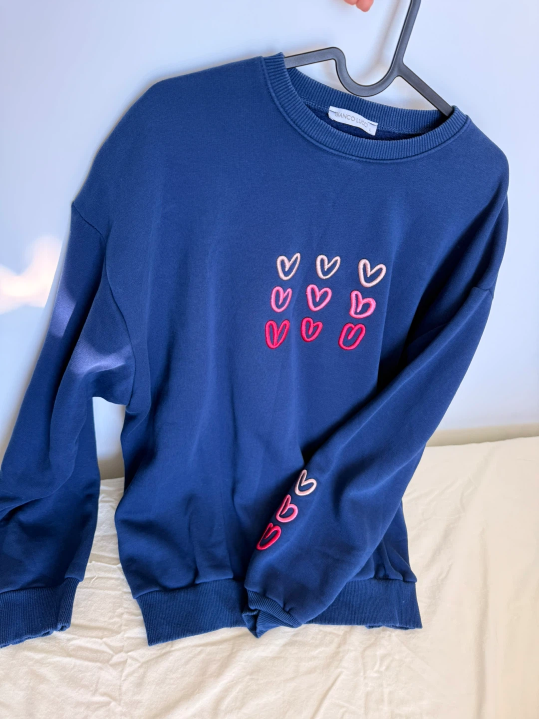 Bianco Lucci Navy Heart Embroidered Sweatshirt