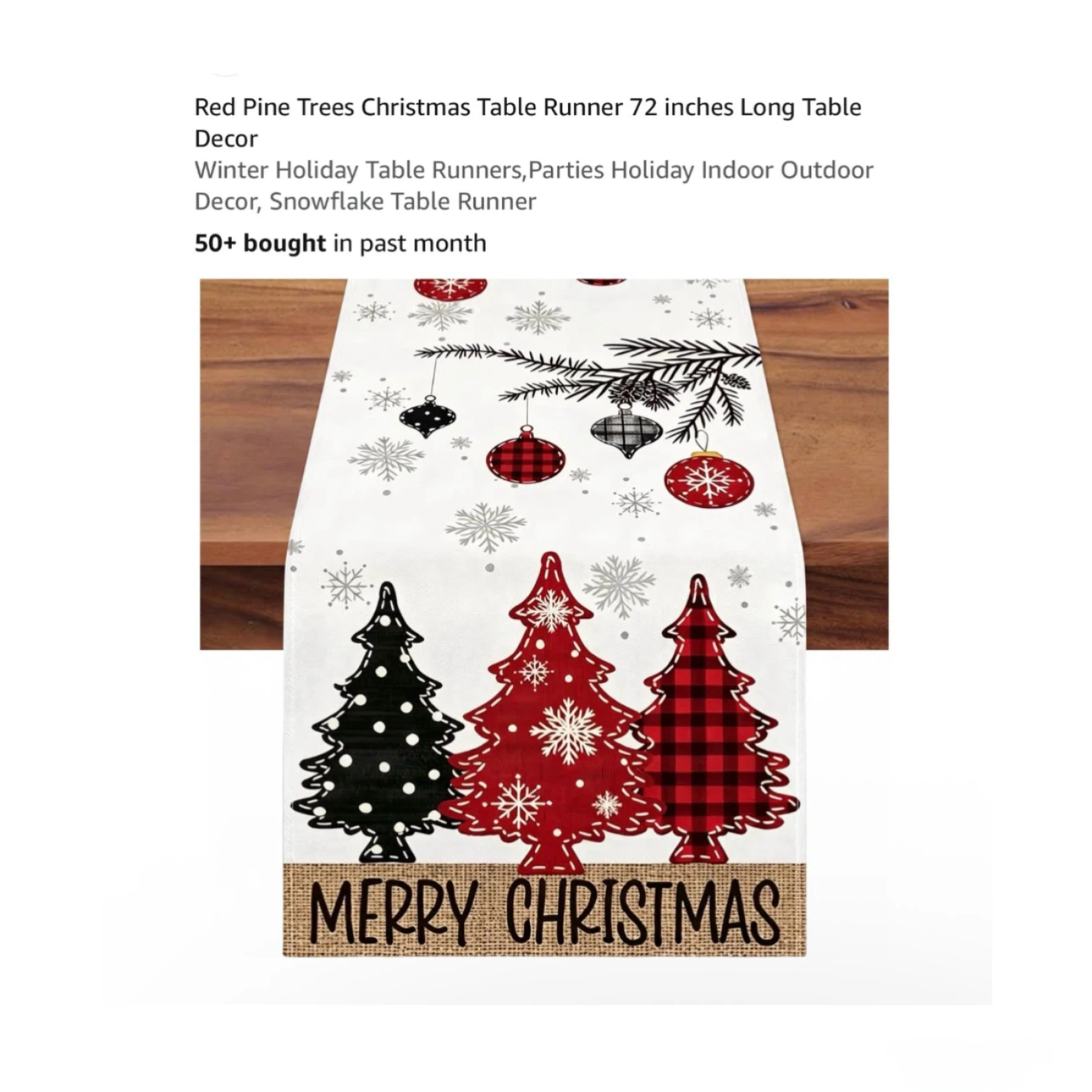 Brand new Red Pine Trees Christmas Table Runner 72 inches