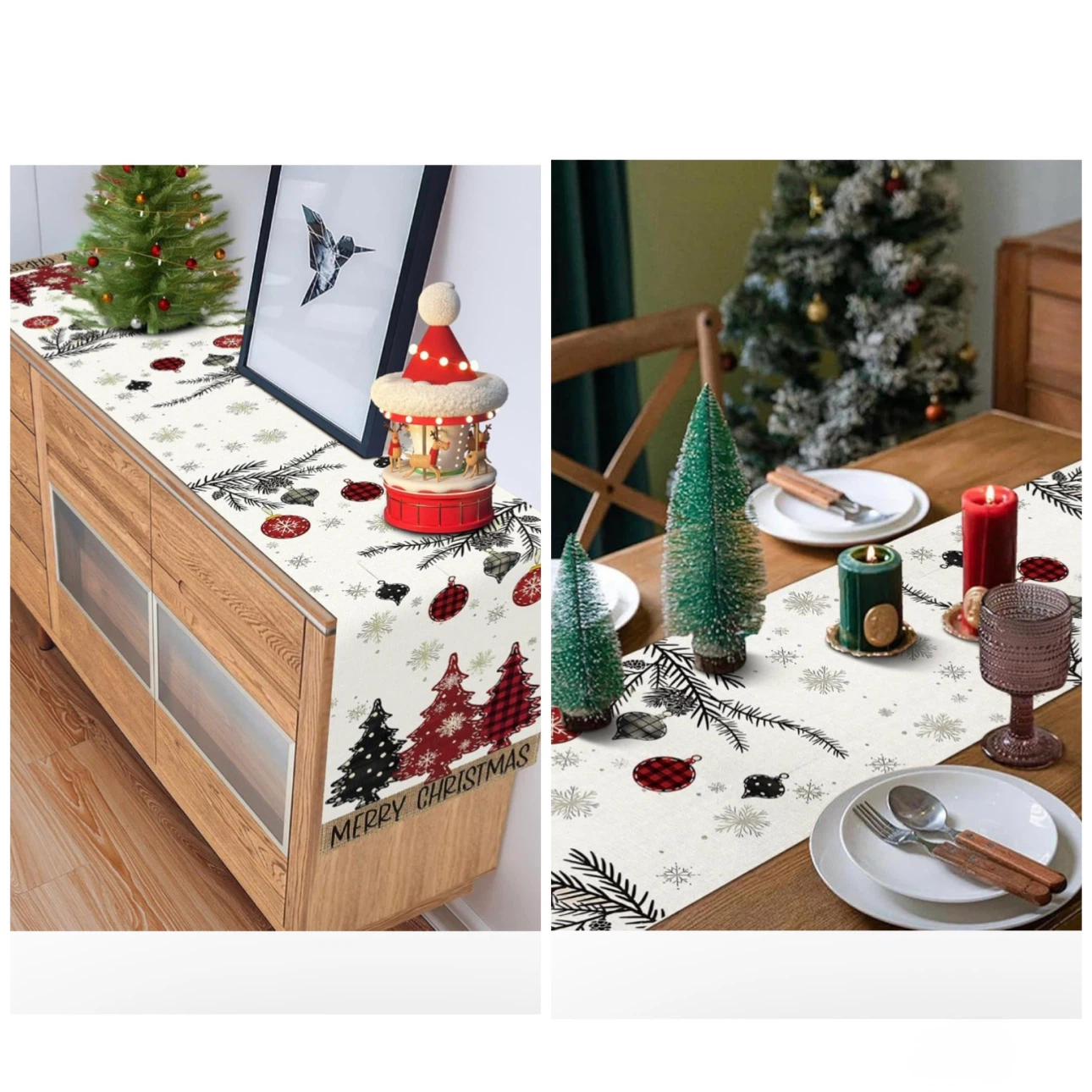 Brand new Red Pine Trees Christmas Table Runner 72 inches - photo 3