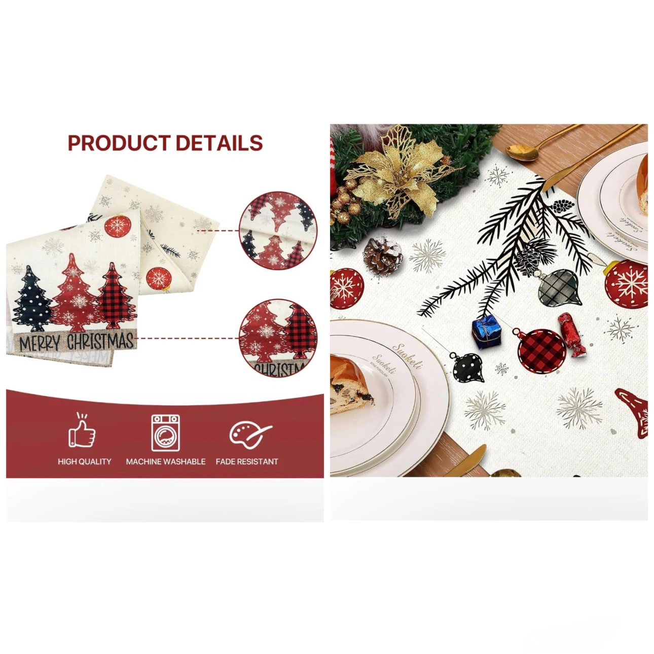 Brand new Red Pine Trees Christmas Table Runner 72 inches - photo 5