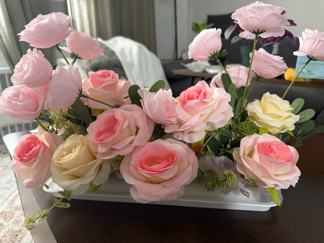 Artificial Pink and Cream Rose Floral Arrangement