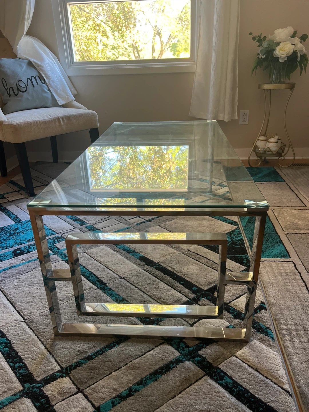 Modern Chrome and Glass Coffee Table - photo 2