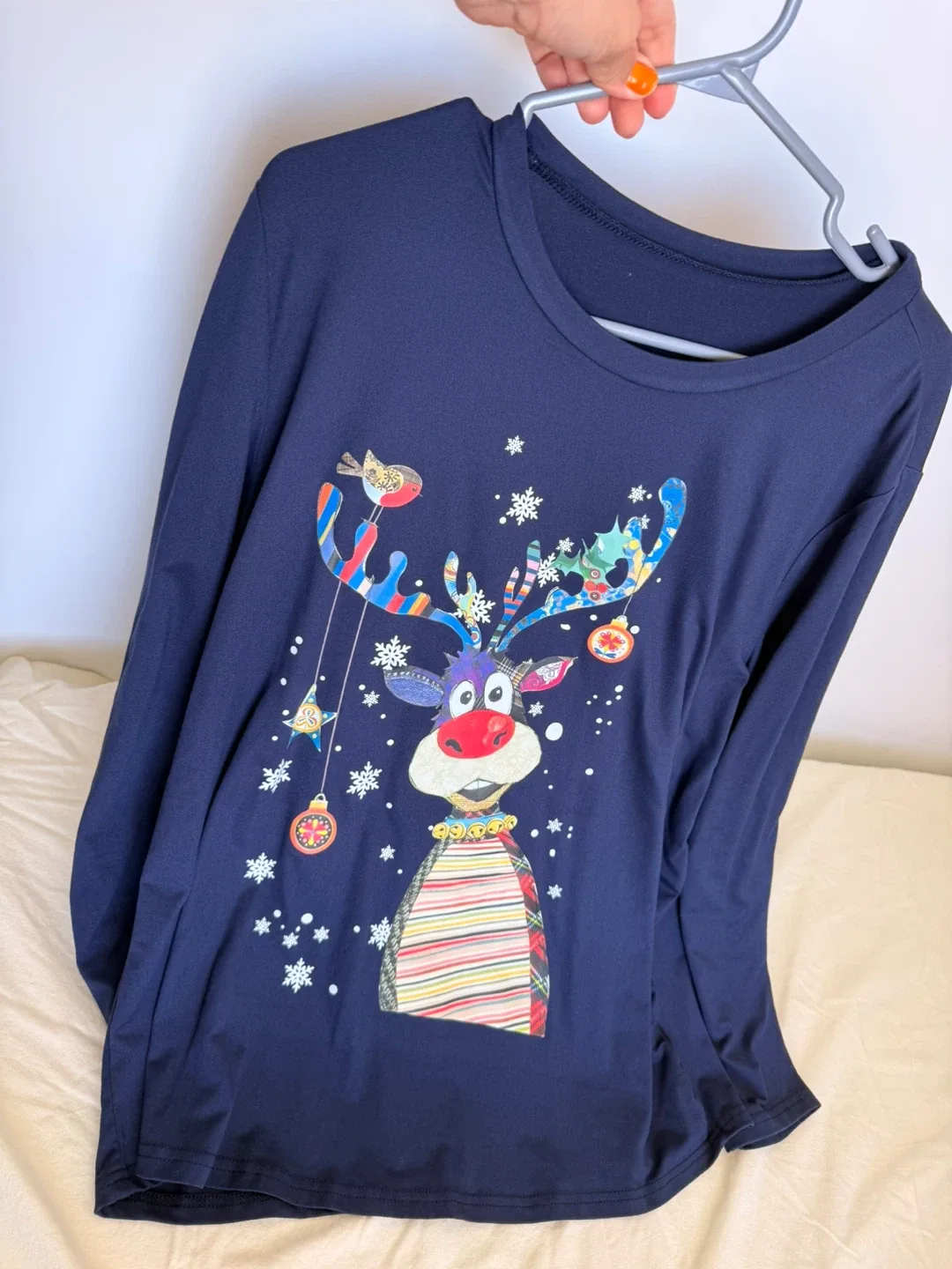 Navy Blue Reindeer Graphic Long-Sleeve Shirt