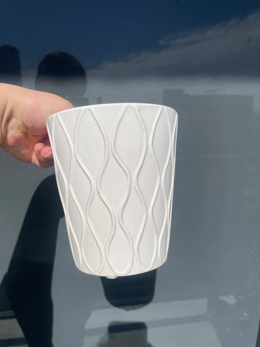 White Textured Ceramic Planter