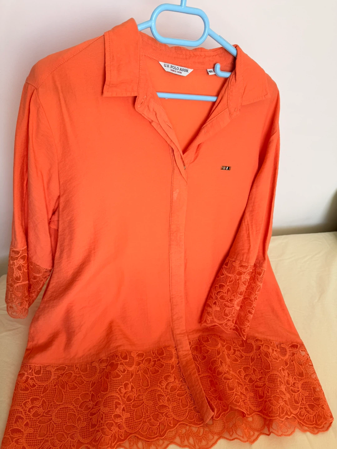 U.S. Polo Assn. Orange Lace Trim Blouse
