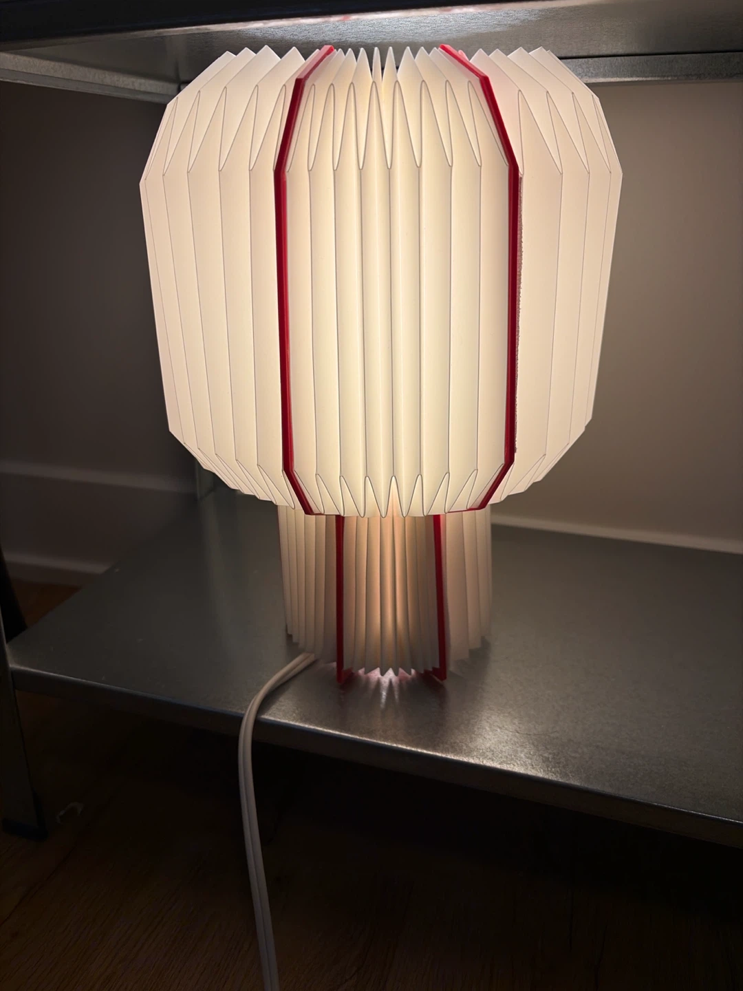Pleated Paper Table Lamp with Red Accents
