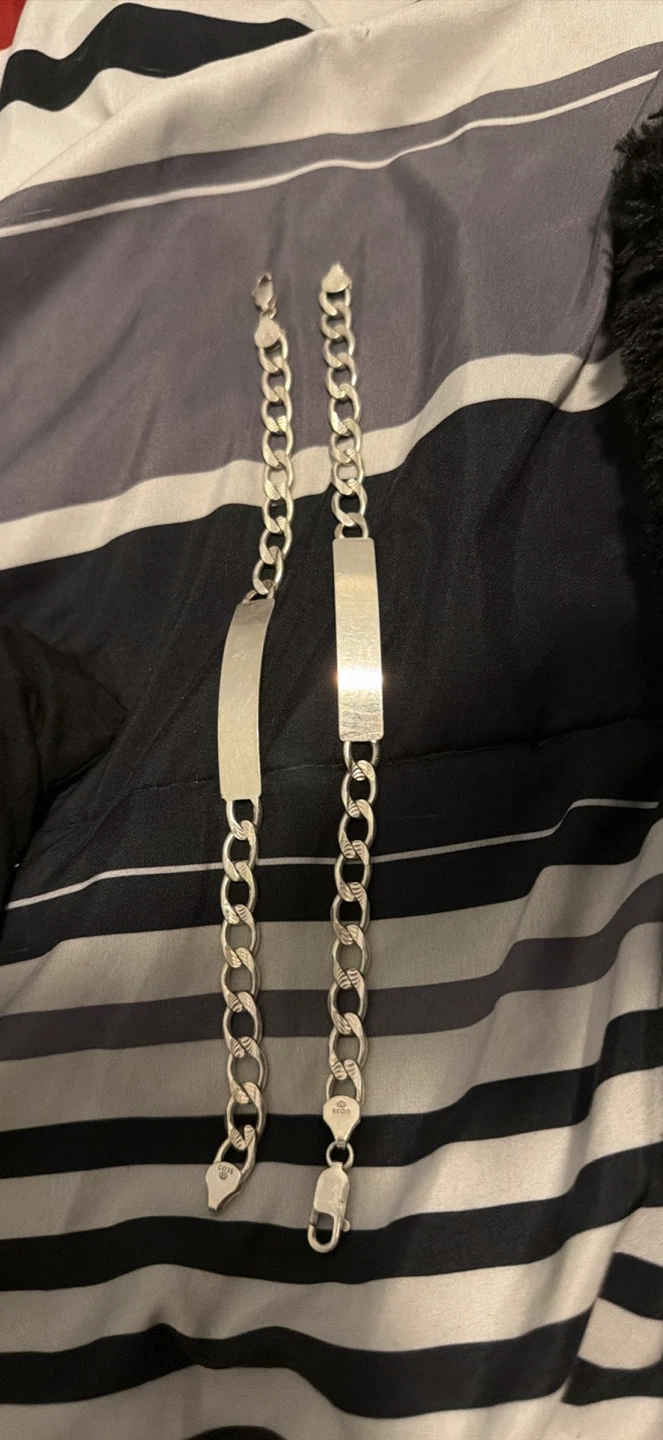 Two Silver Curb Link ID Bracelets