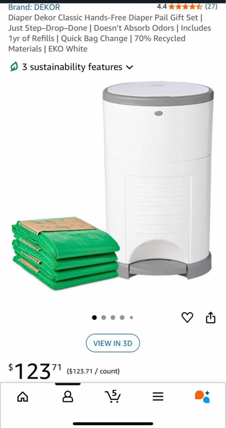 Dekor Classic Hands-Free Diaper Pail Gift Set - photo 2