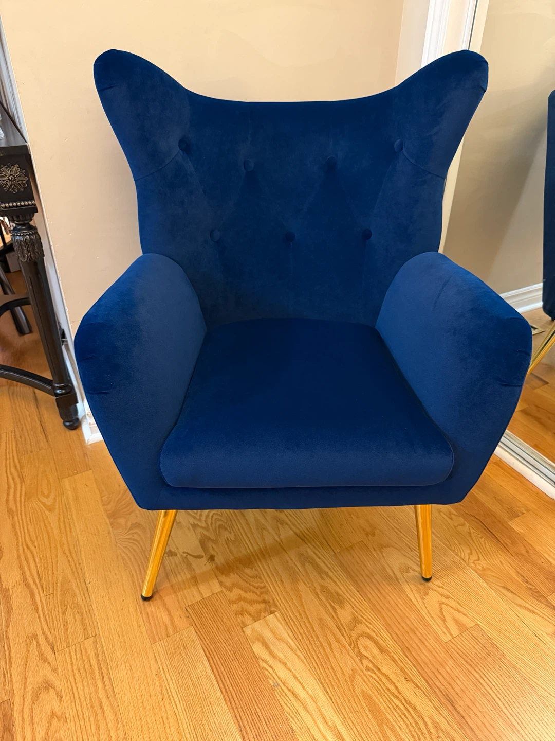 Tufted Navy Velvet Wingback Accent Chair - photo 2