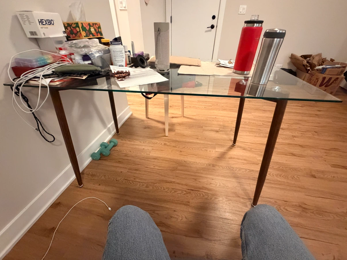 Glass Dining Kitchen Table With Wooden Metal Frame Legs