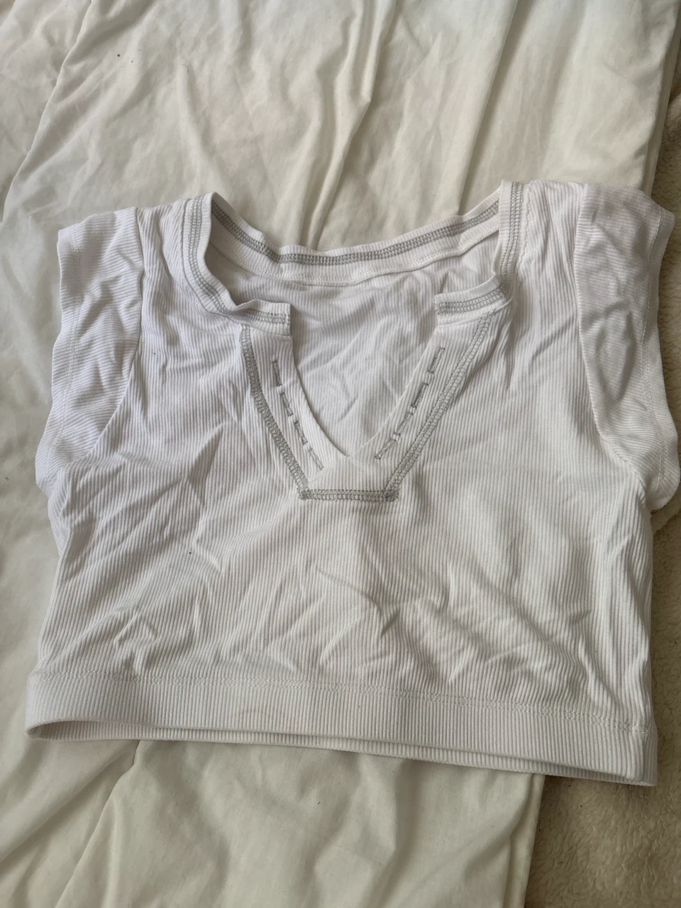 White Ribbed Cropped Tank Top (sorry for the wrinkle)