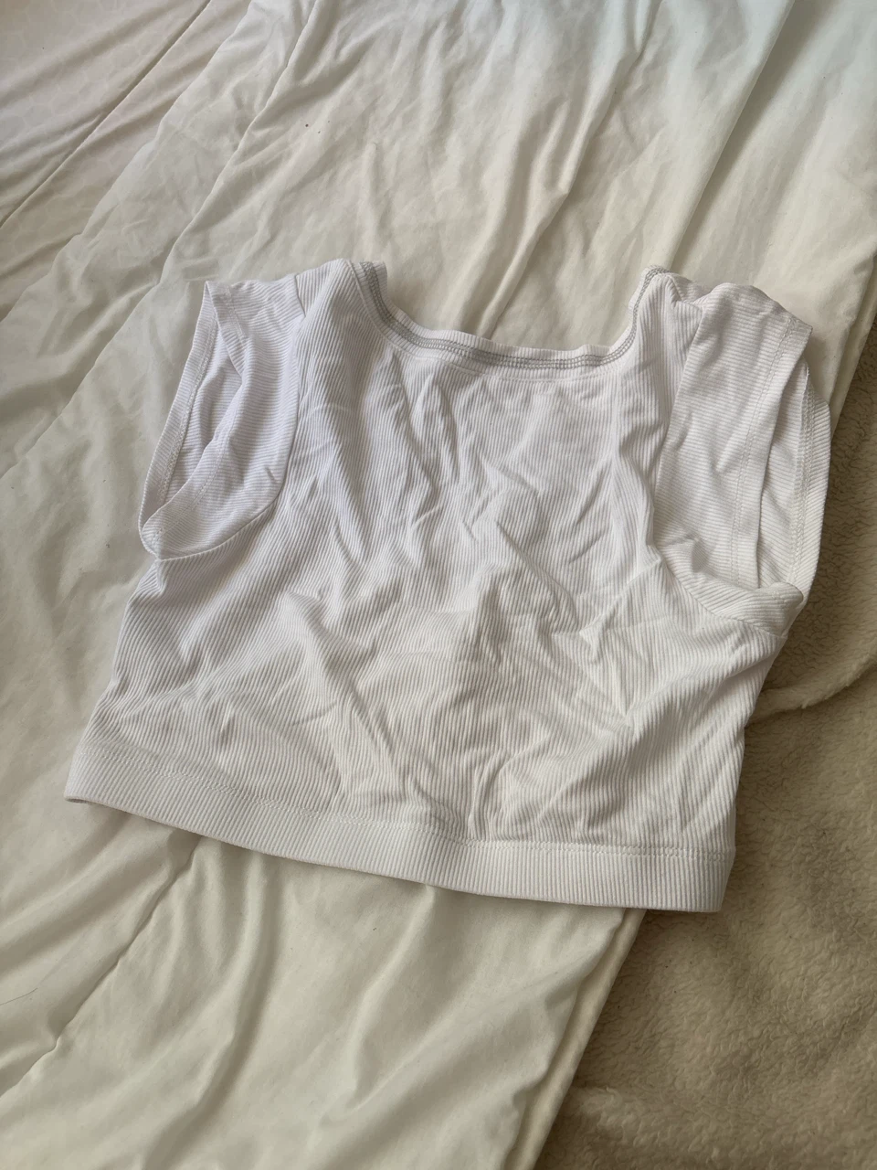 White Ribbed Cropped Tank Top (sorry for the wrinkle) - photo 2