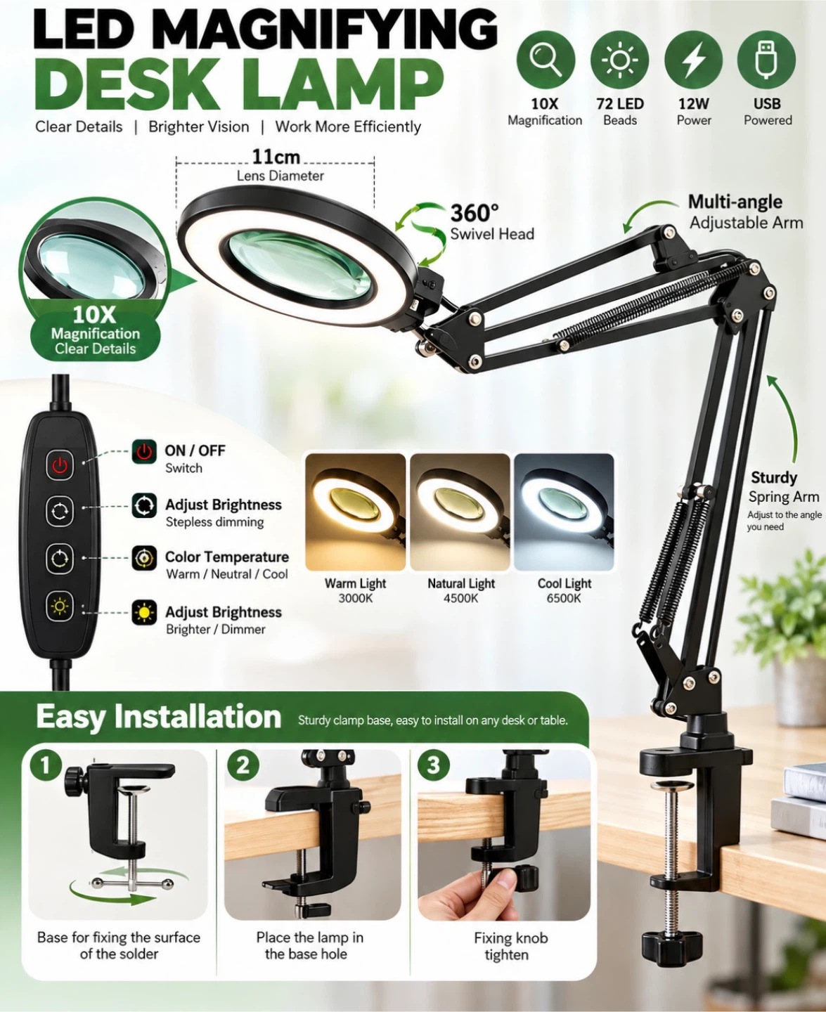 Brand New LED Magnifying Desk Lamp – 10X Adjustable Light