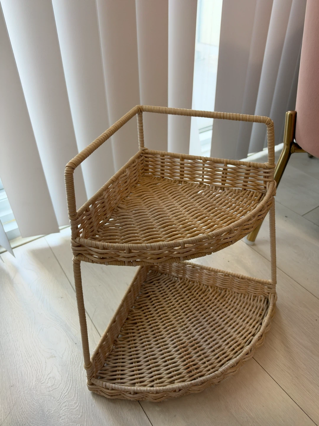 Two-Tier Wicker Corner Shelf for Organization