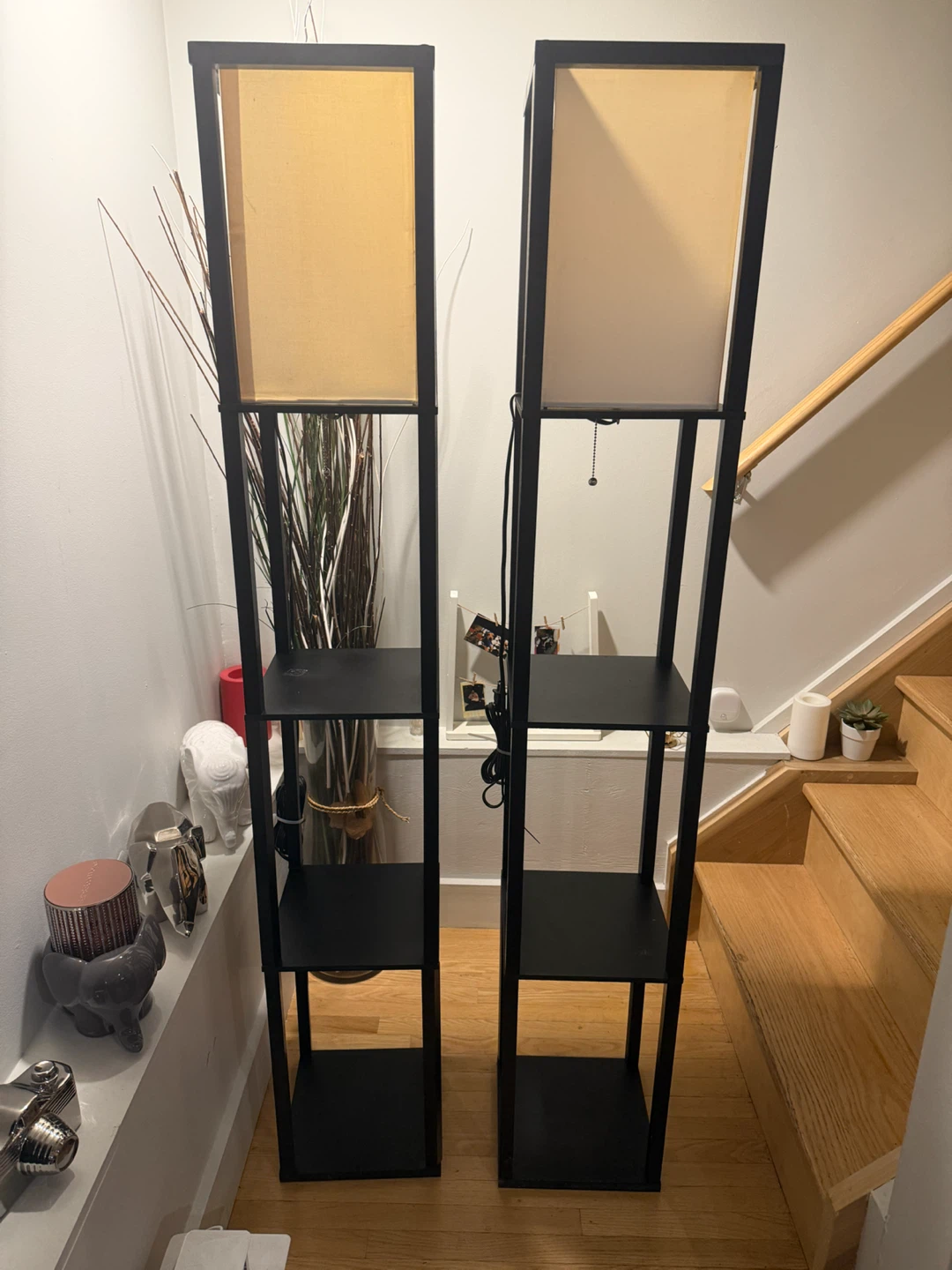 Two Black Shelf Floor Lamps