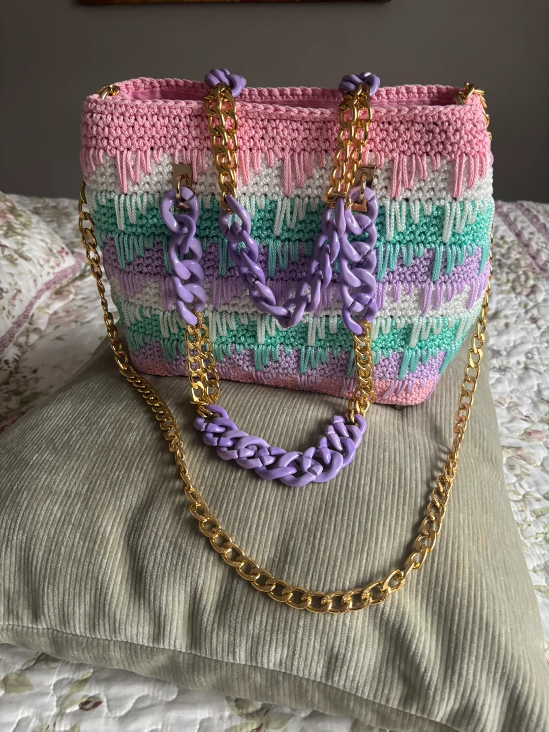 Brand New Handmade Pastel Crochet Crossbody Bag – Pink & Lilac