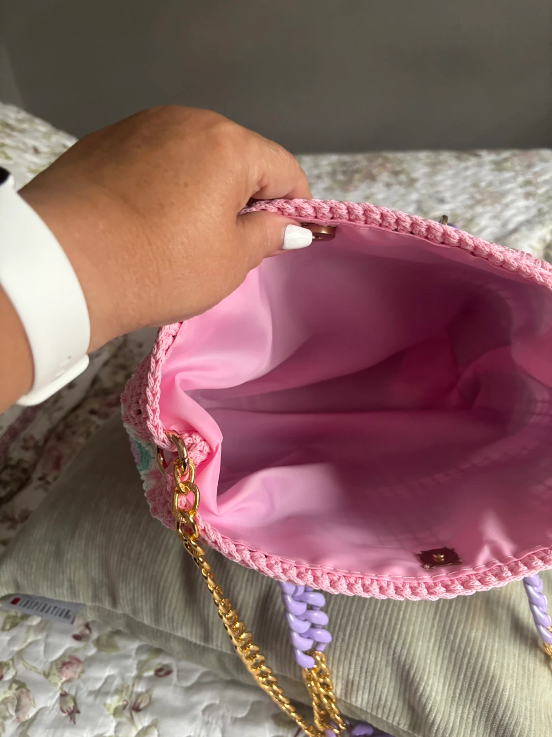 Brand New Handmade Pastel Crochet Crossbody Bag – Pink & Lilac - photo 3