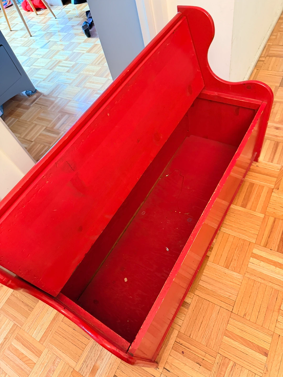 Vintage Red Wooden Storage Bench - photo 2