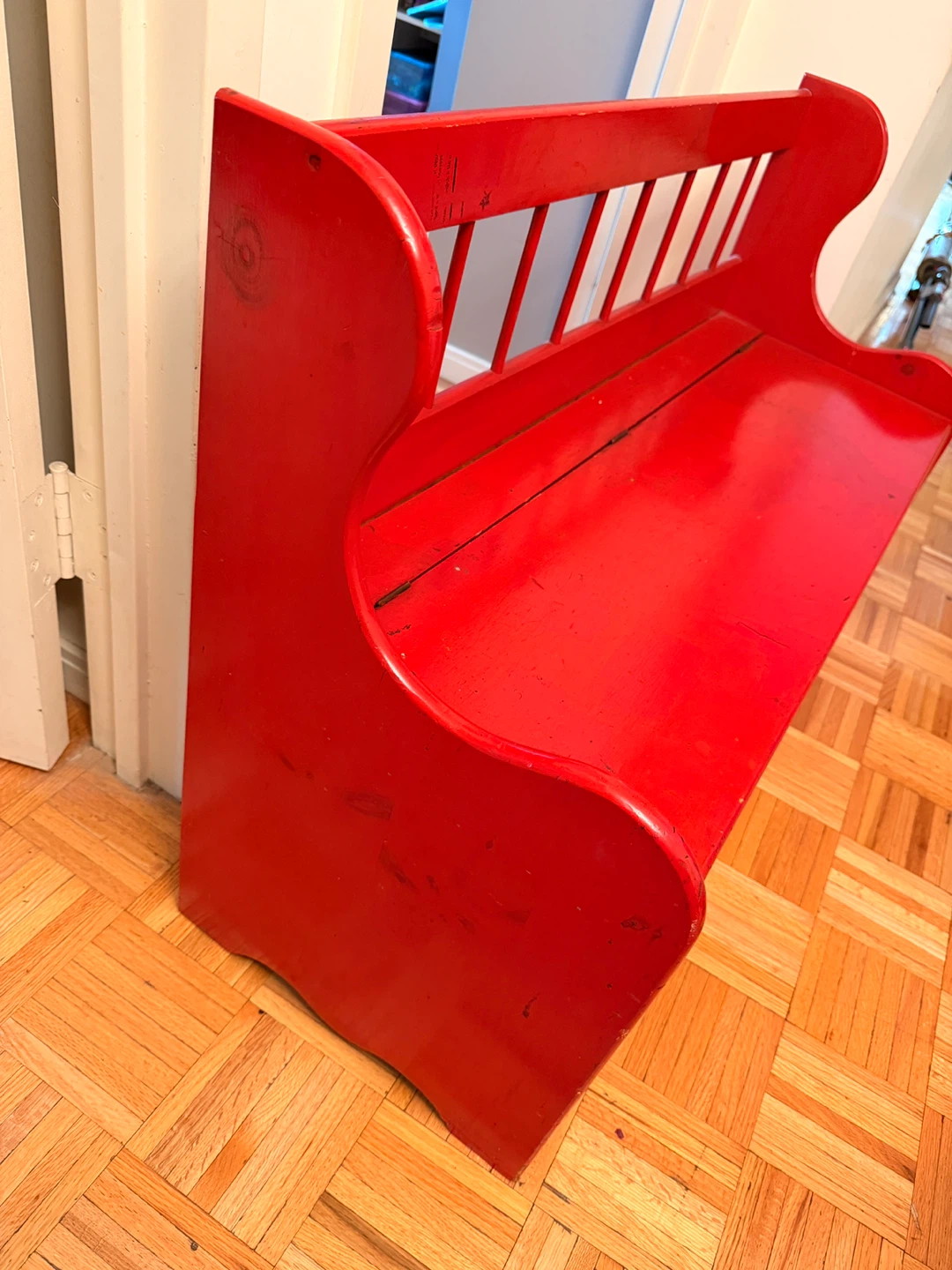 Vintage Red Wooden Storage Bench - photo 3