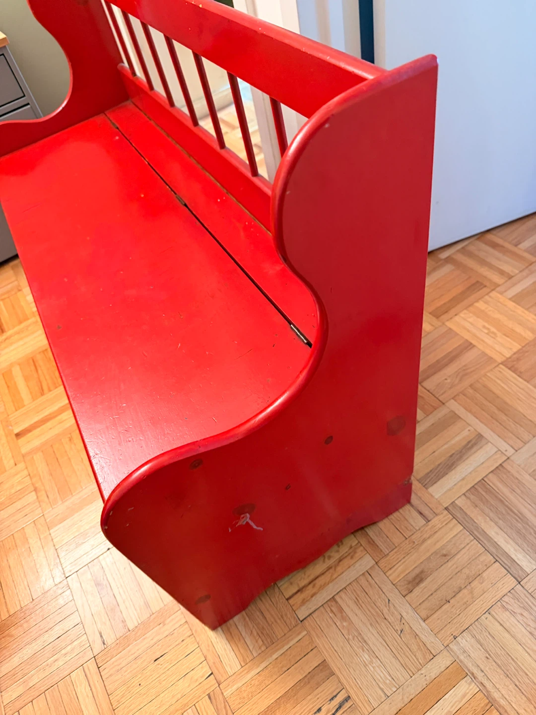 Vintage Red Wooden Storage Bench - photo 4