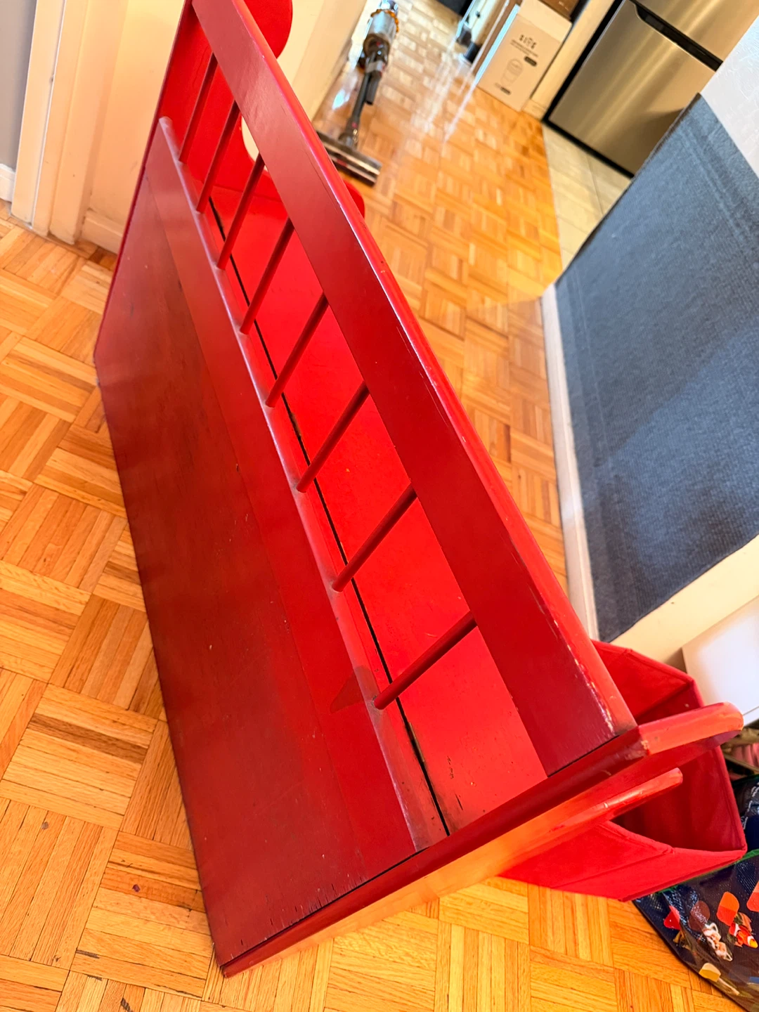 Vintage Red Wooden Storage Bench - photo 5