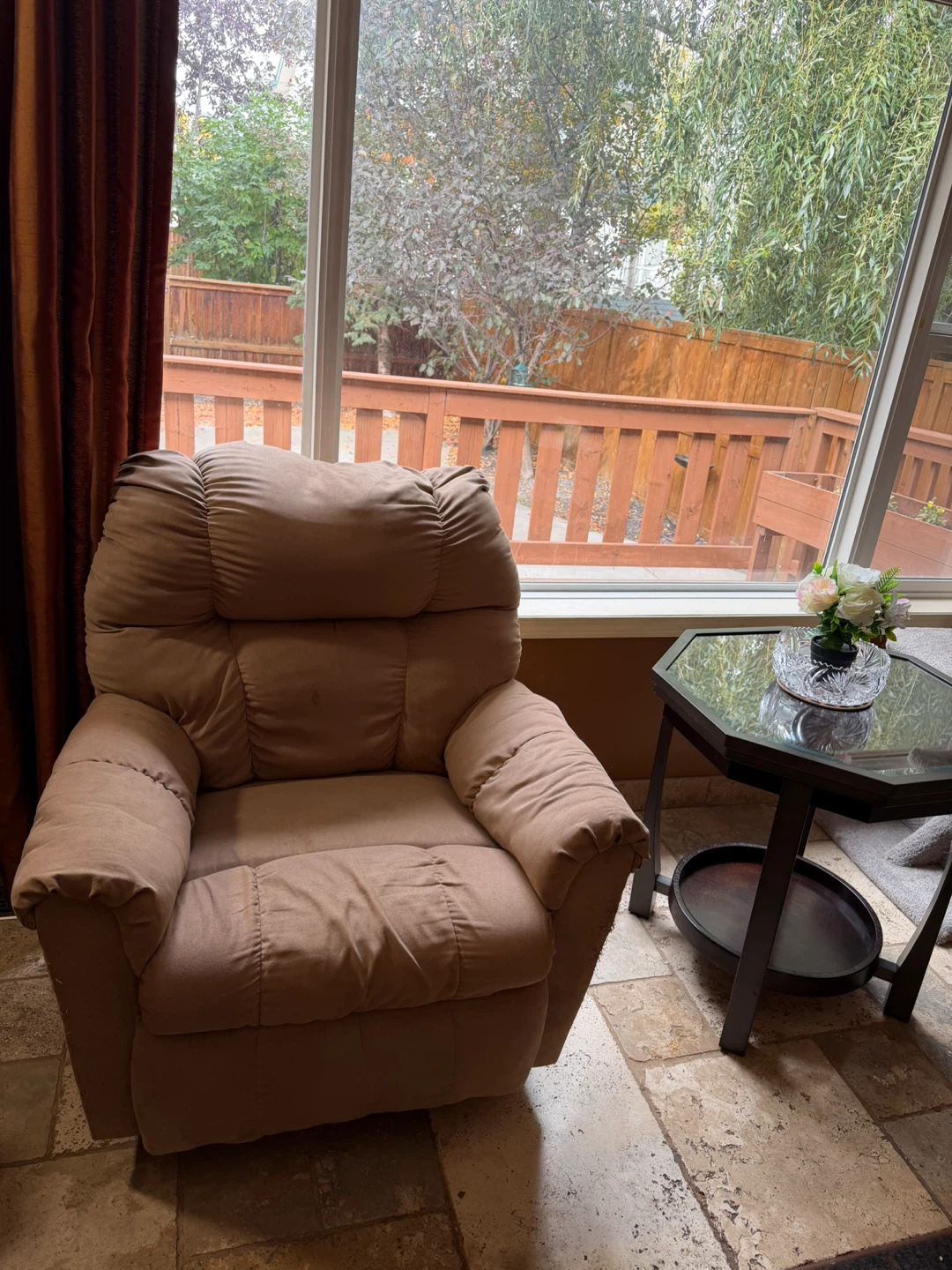 Tan fabric recliner