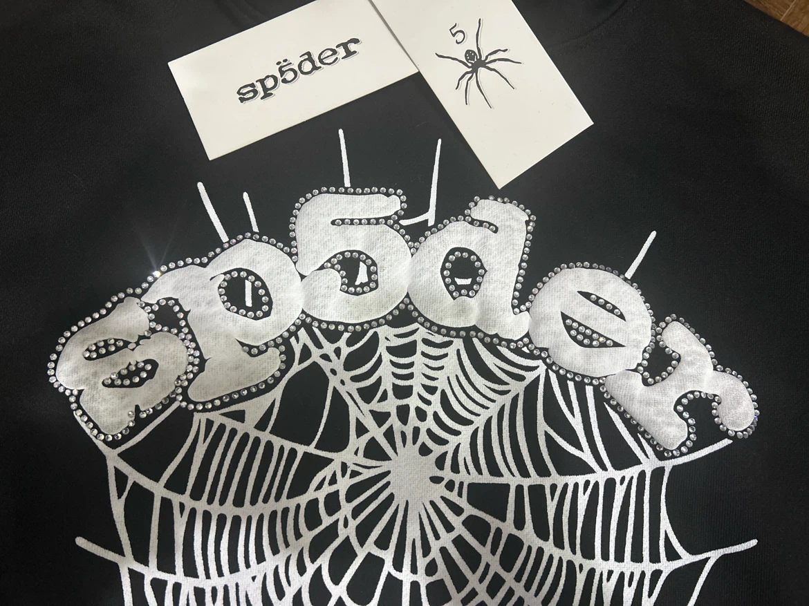 Sp5der Black Rhinestone Web Hoodie - photo 3