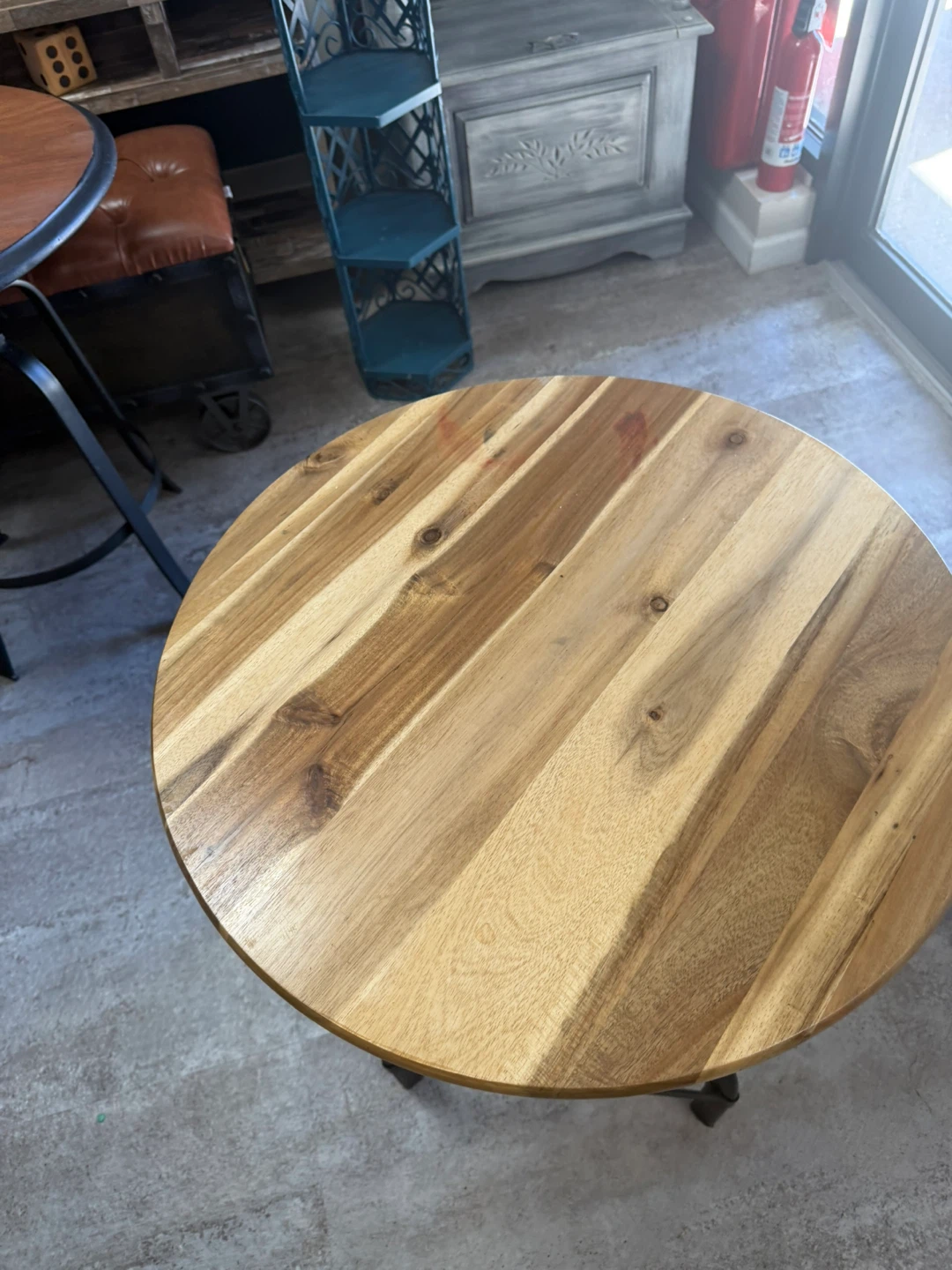 Industrial Style Round Wood Top Bar Table adjustable High
