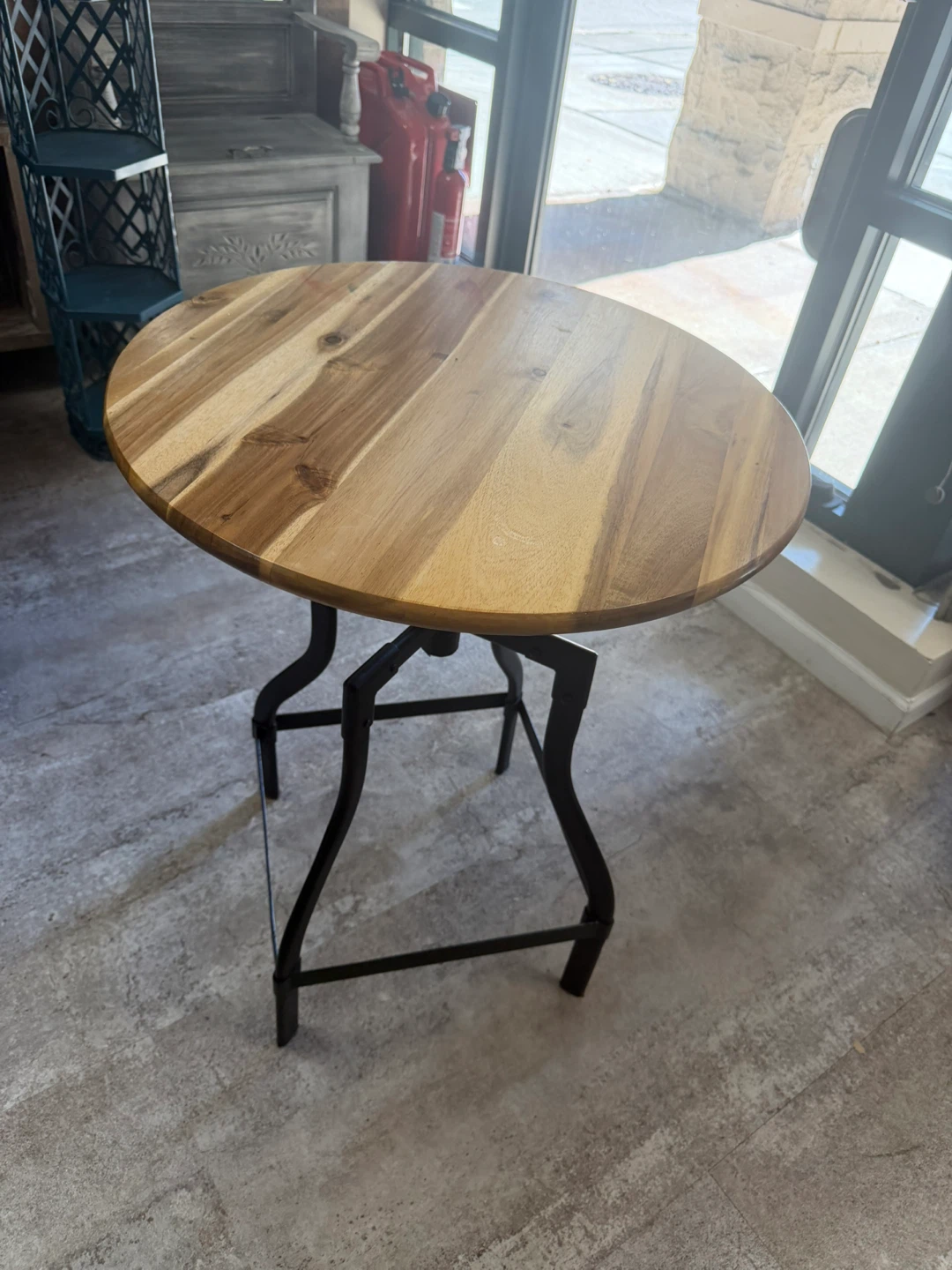 Industrial Style Round Wood Top Bar Table adjustable High - photo 2