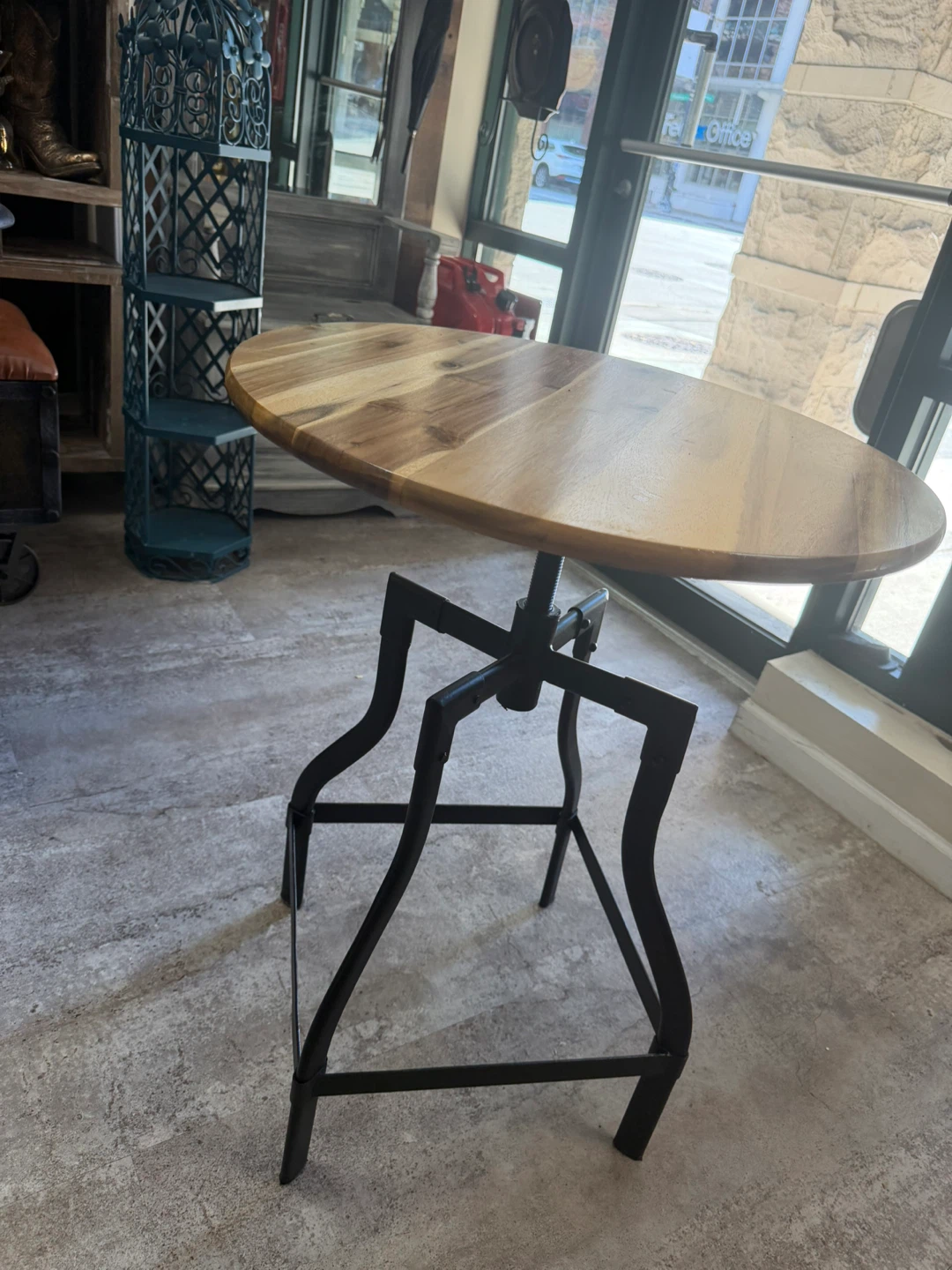 Industrial Style Round Wood Top Bar Table adjustable High - photo 3