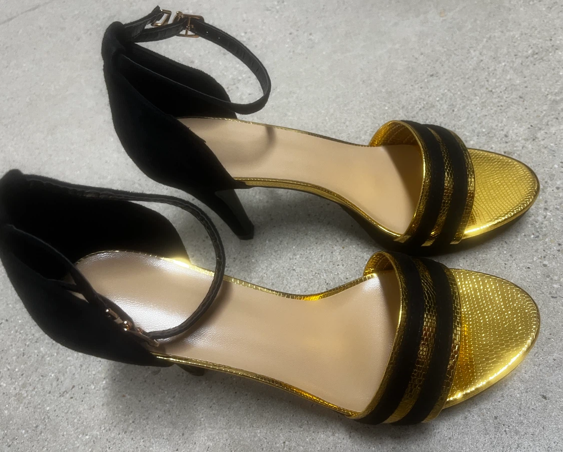 Black and Gold Ankle Strap Heels