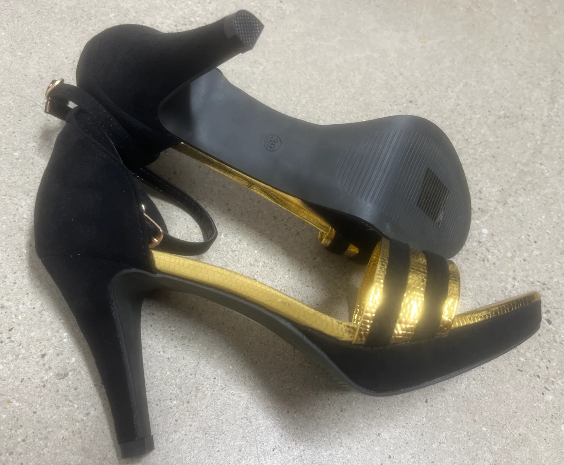 Black and Gold Ankle Strap Heels - photo 2