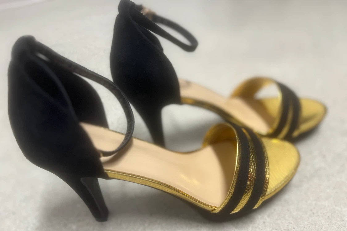 Black and Gold Ankle Strap Heels - photo 3