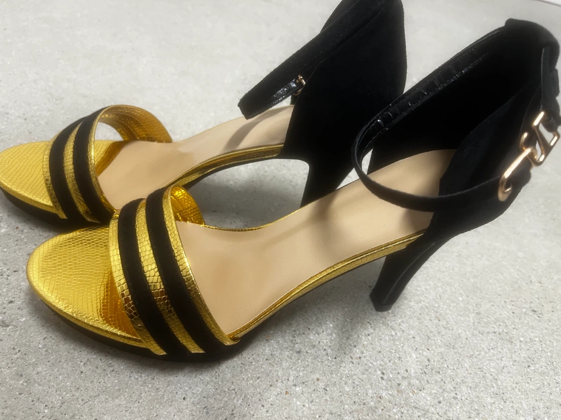 Black and Gold Ankle Strap Heels - photo 4