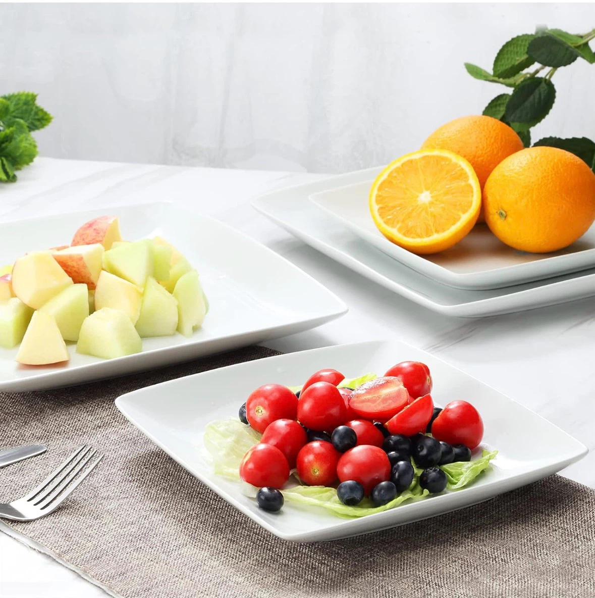 Set of 6 White Square Plates