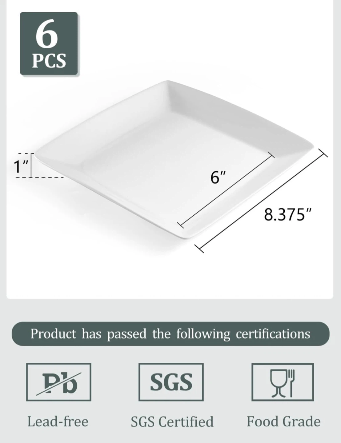 Set of 6 White Square Plates - photo 5