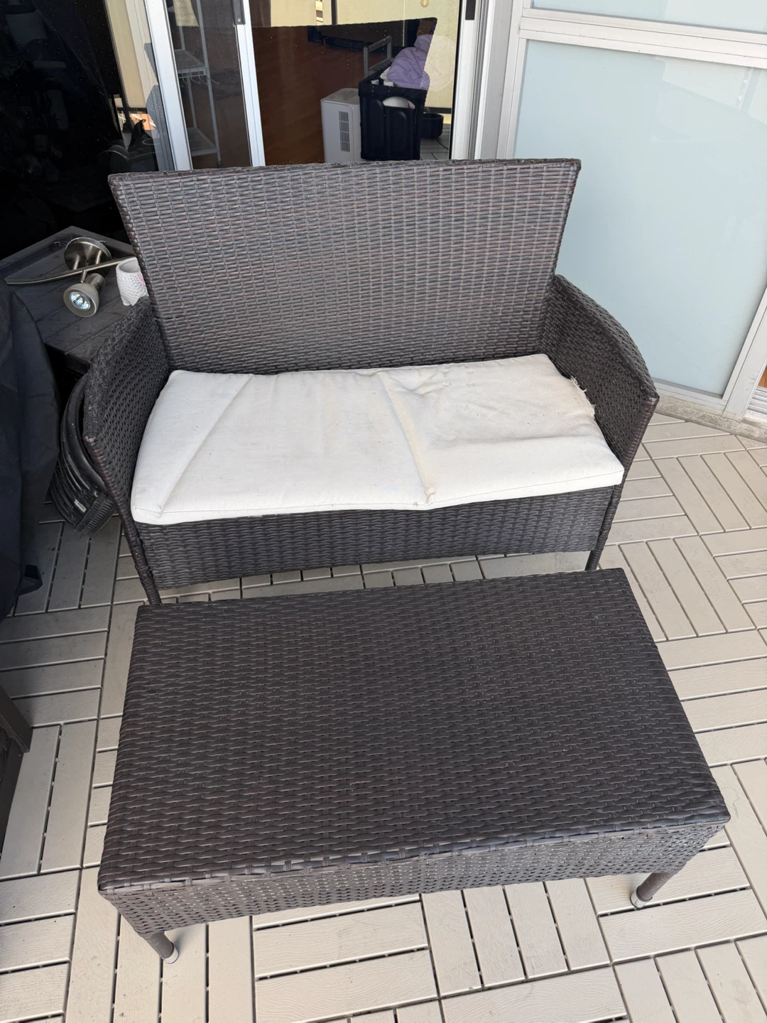 Wicker Patio Loveseat and Coffee Table Set