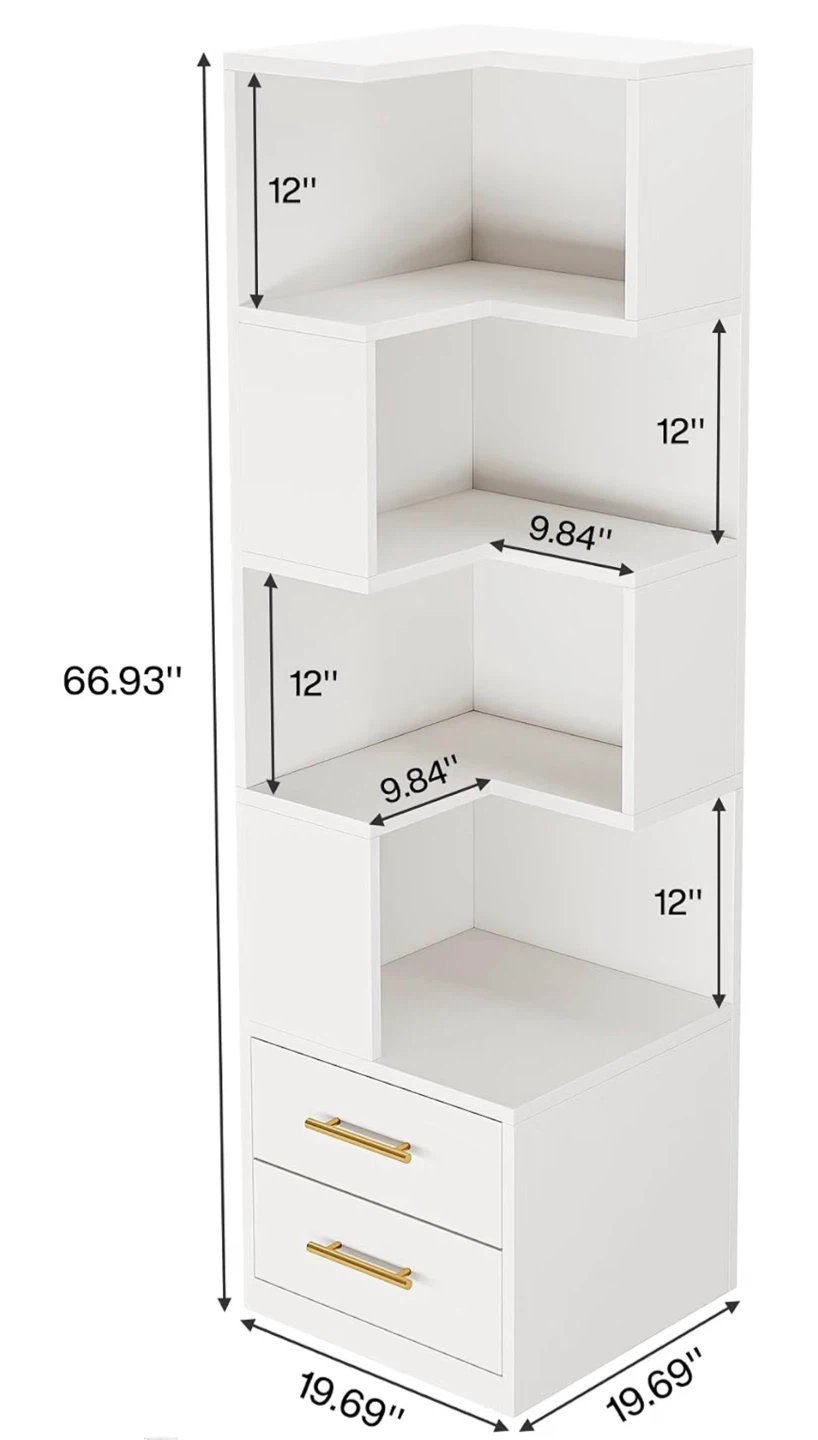 White Corner Bookshelf with Drawers - photo 4