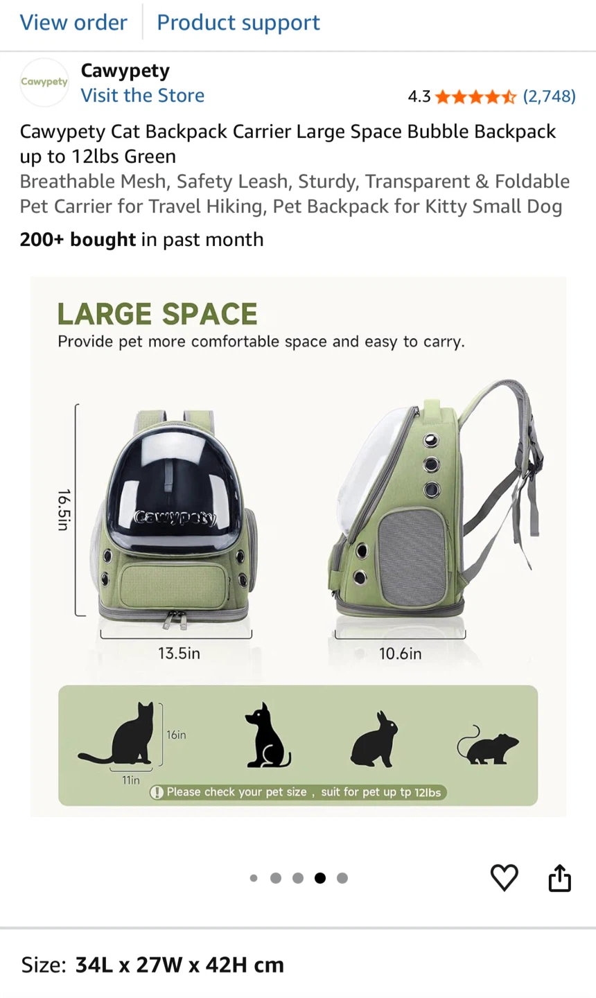 Cawypety Bubble Cat Backpack Carrier - photo 2