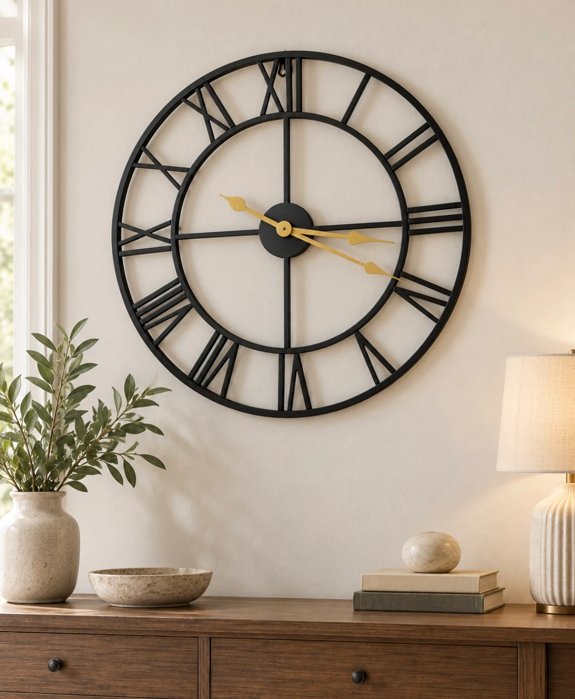 60 cm Black Metal Roman Numeral Wall Clock