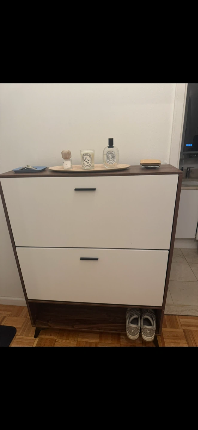 Modern Walnut and White Shoe Cabinet